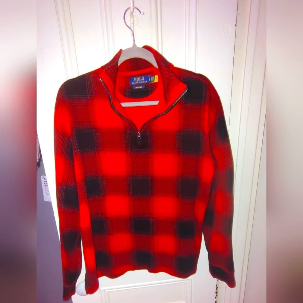 Red and Black Zip Up Sweater with Stylish Design